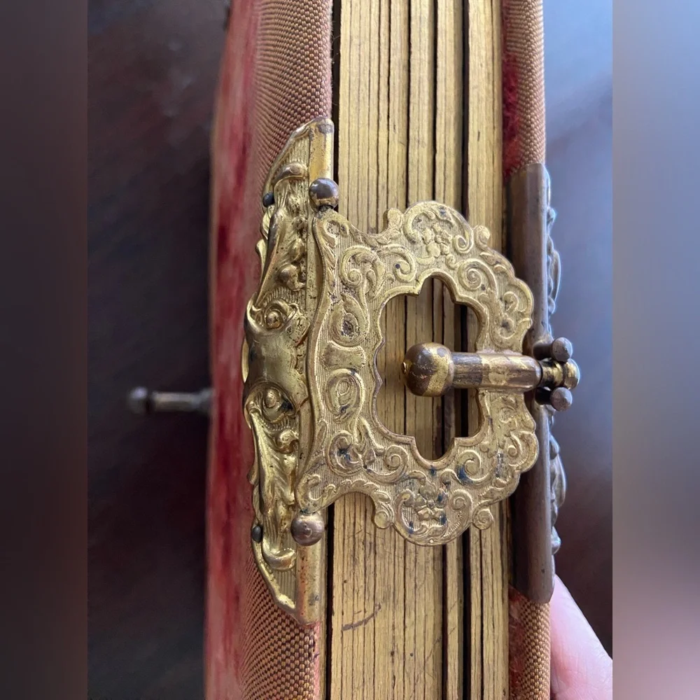 Antique 1894 Victorian Photo Album with Mirror, Built in Stand, Brass Accents
